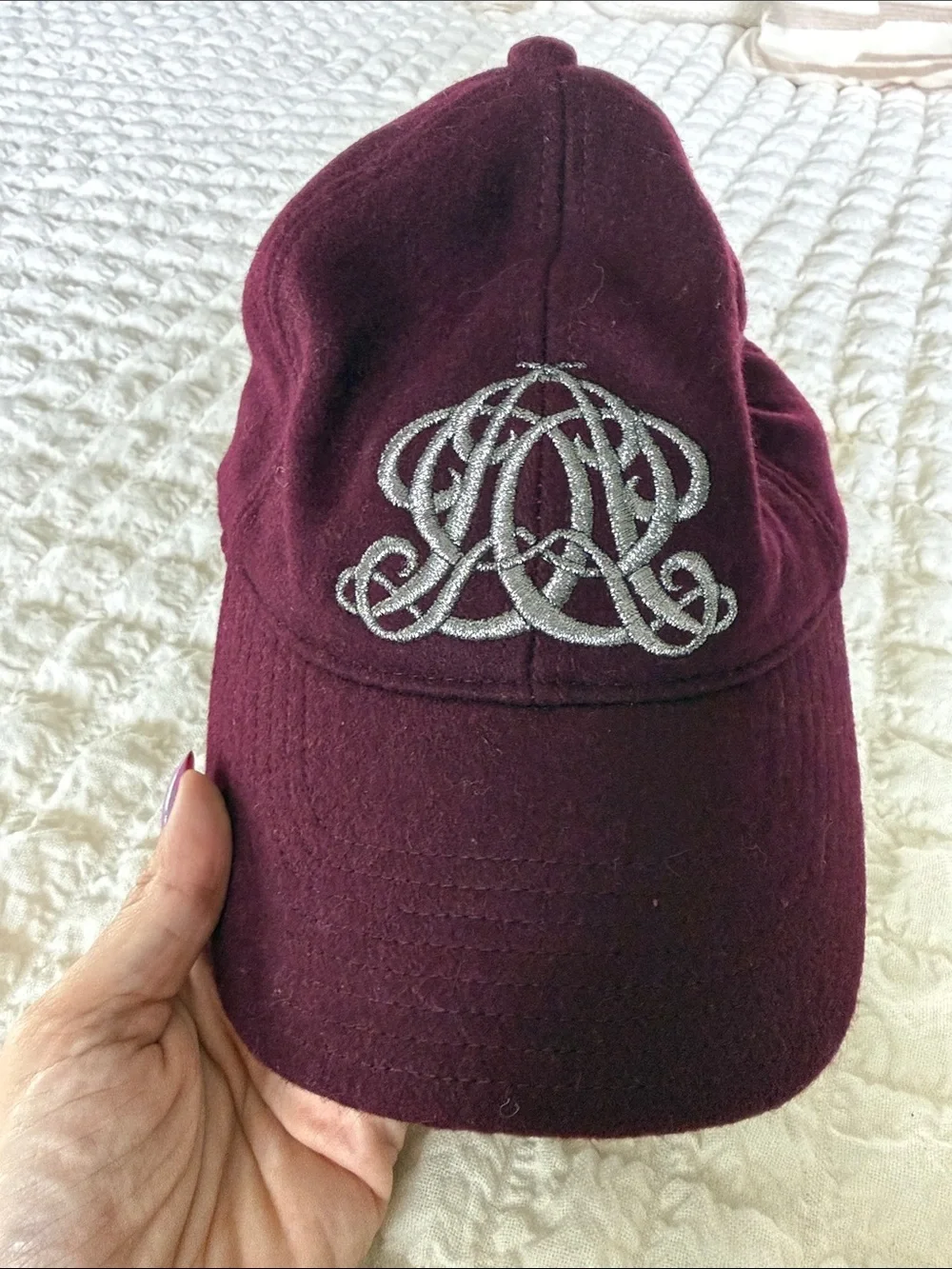 J. Crew Maroon Baseball Cap with Silver Embroidery